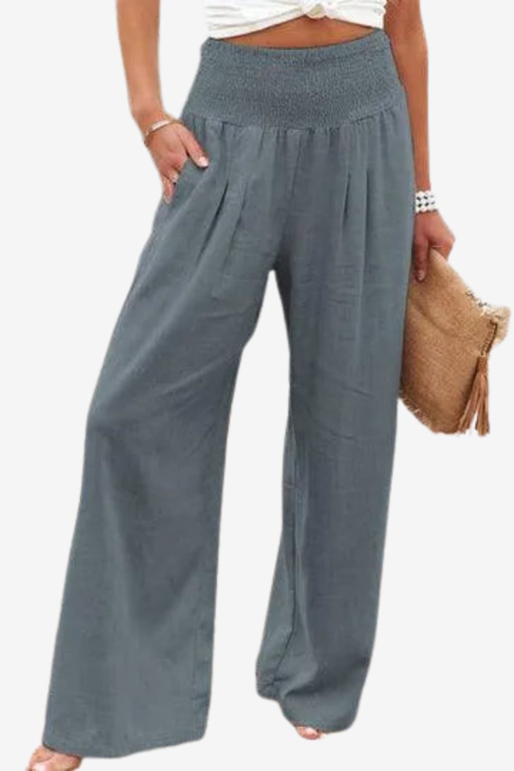 Women’s Wide-Leg Linen Trousers High Waist Elastic Fit