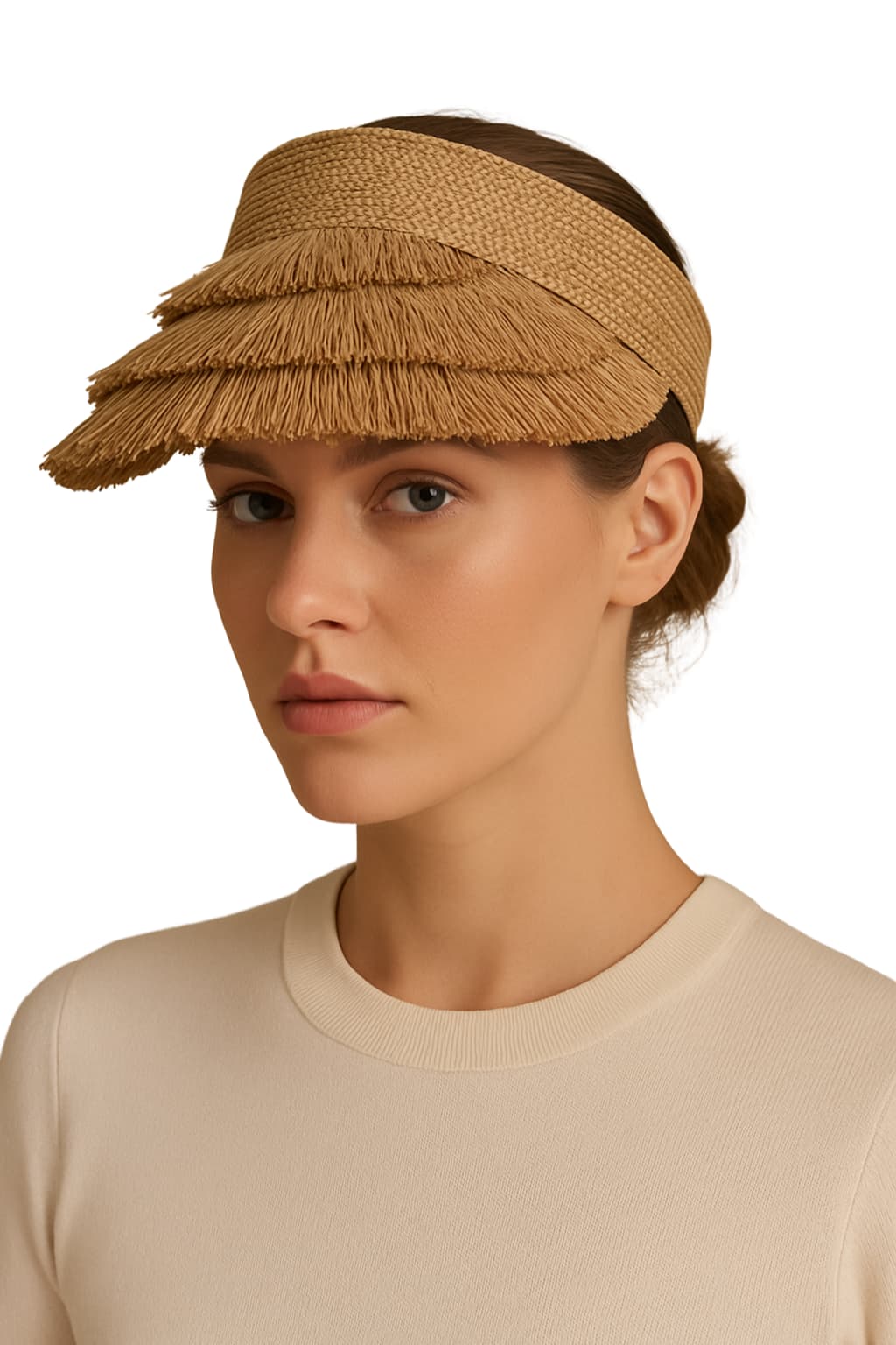 Women’s Straw Visor Hat with Fringe Brim Adjustable Fit