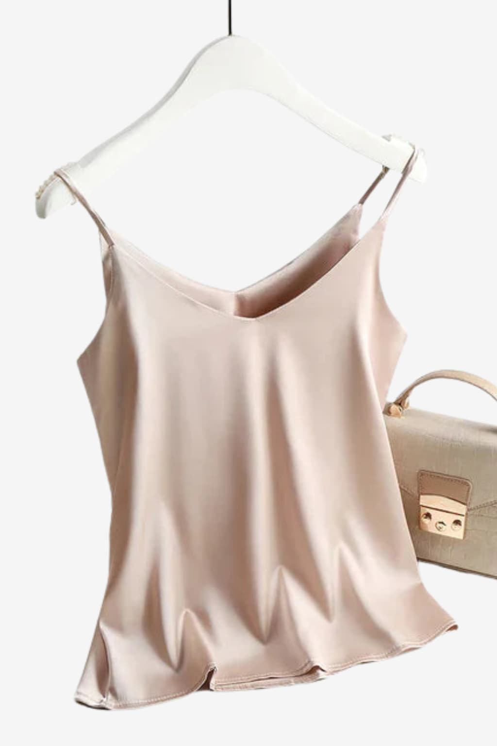 Women’s Satin Cami Top with Spaghetti Straps and V - Neck