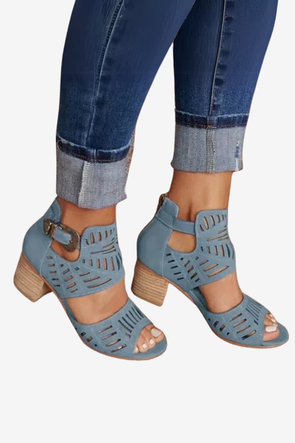 Women’s Open Toe Block Heel Sandals with Cutouts