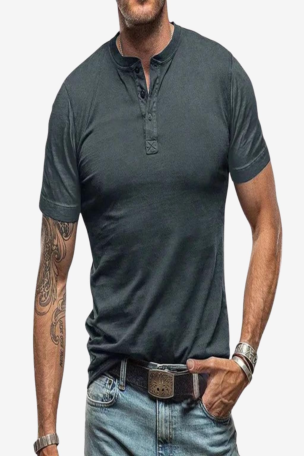 Men’s Short Sleeve Henley T-Shirt for Summer Casual