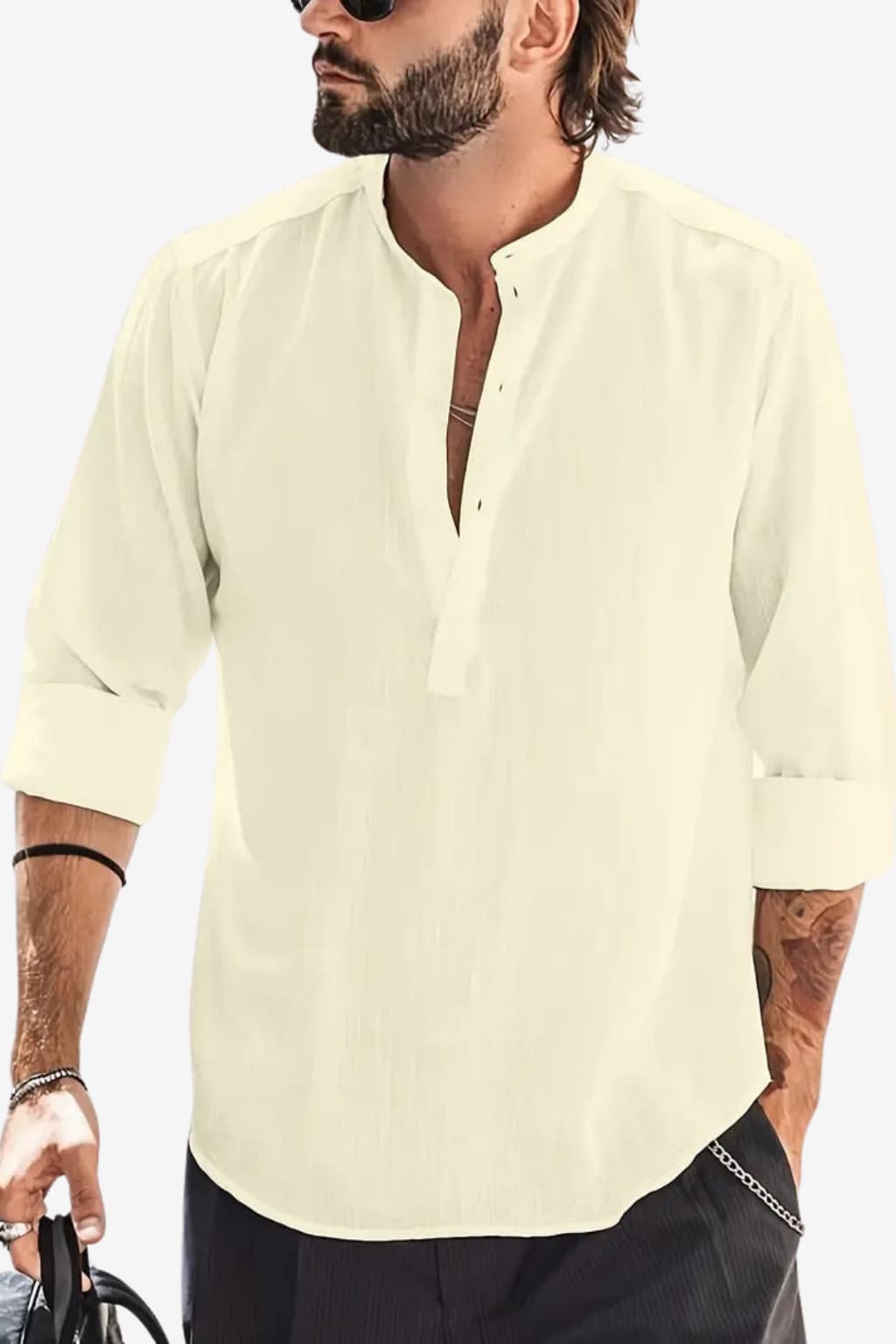 Men’s Long Sleeve Linen Shirt Casual Relaxed Fit White