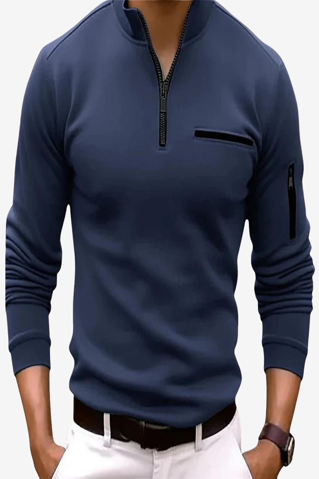 Men’s Zip Up Sweater with Chest Pocket Long Sleeve
