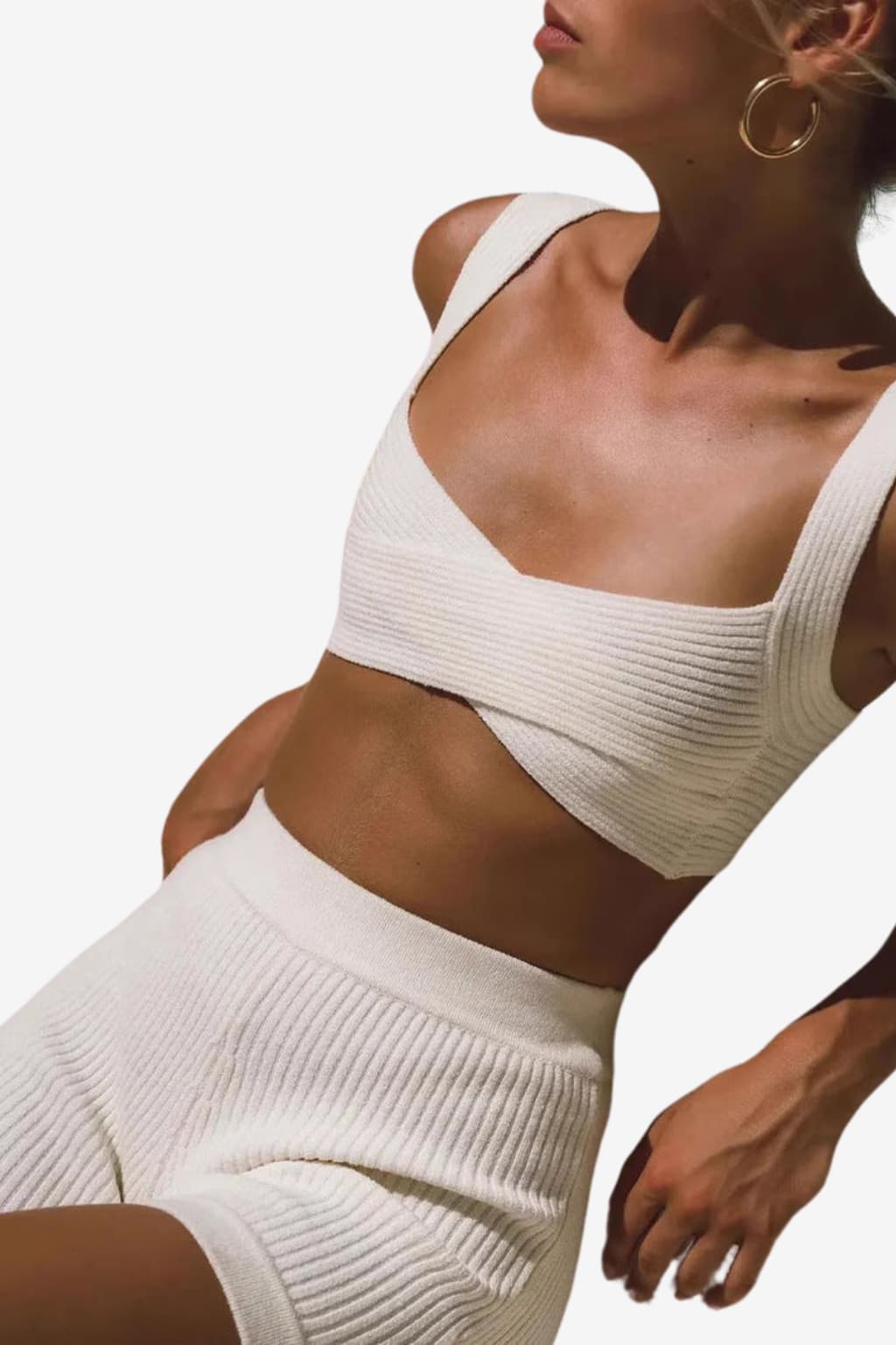 Women’s Knit Bikini Set with Wrap Top and High Waist Shorts