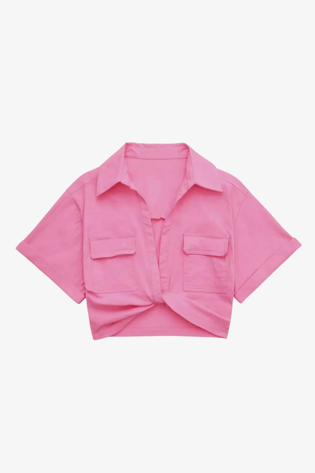 Women’s Cropped Linen Shirt with Cross Front Detail