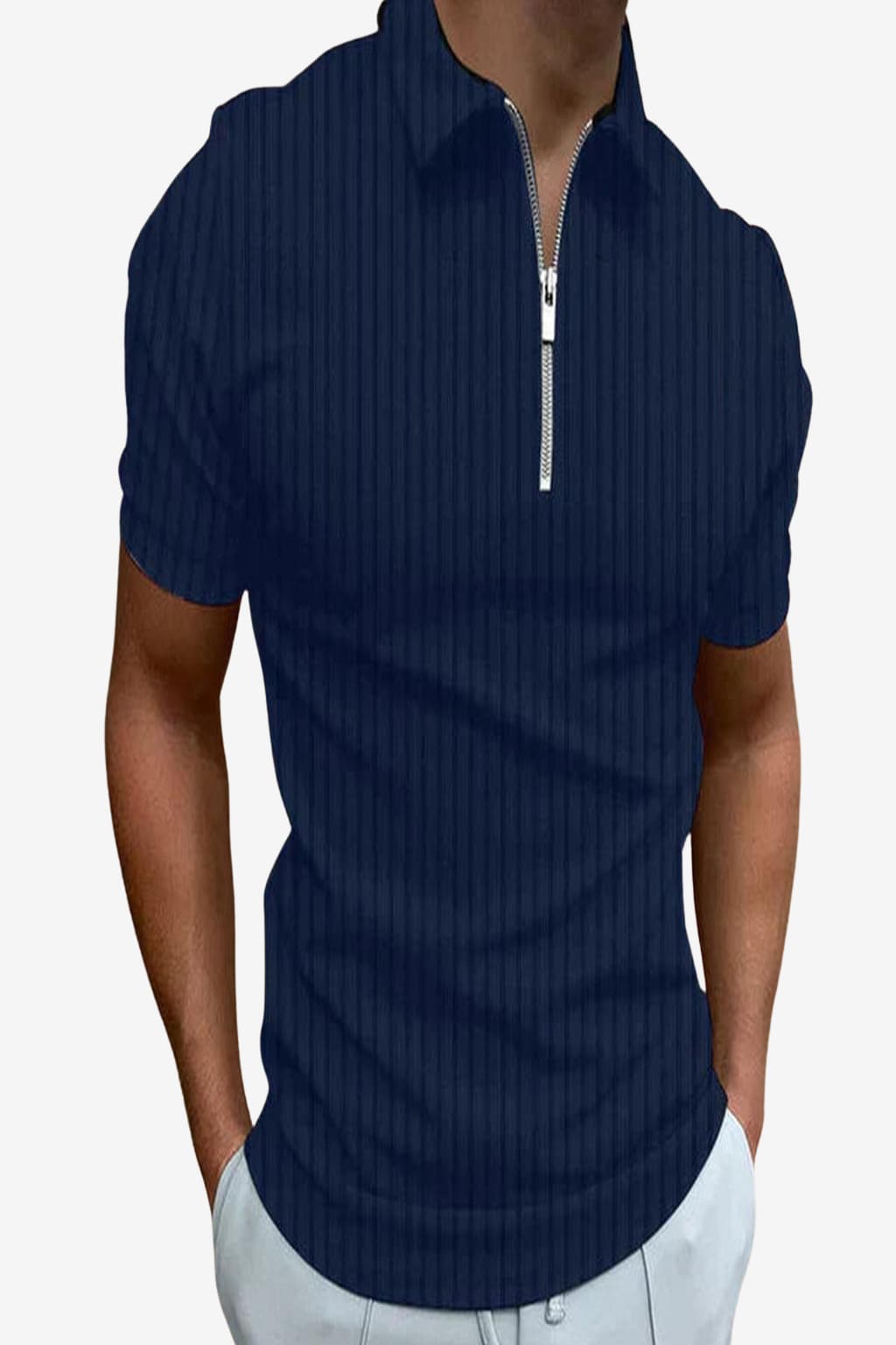 Men’s Zip Polo Shirt Short Sleeve Muscle Fit Top