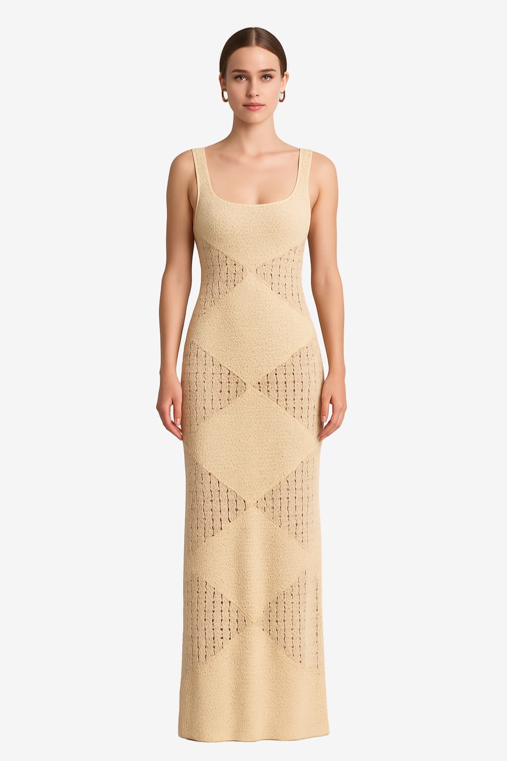 Women’s Knitted Maxi Dress with Square Neckline