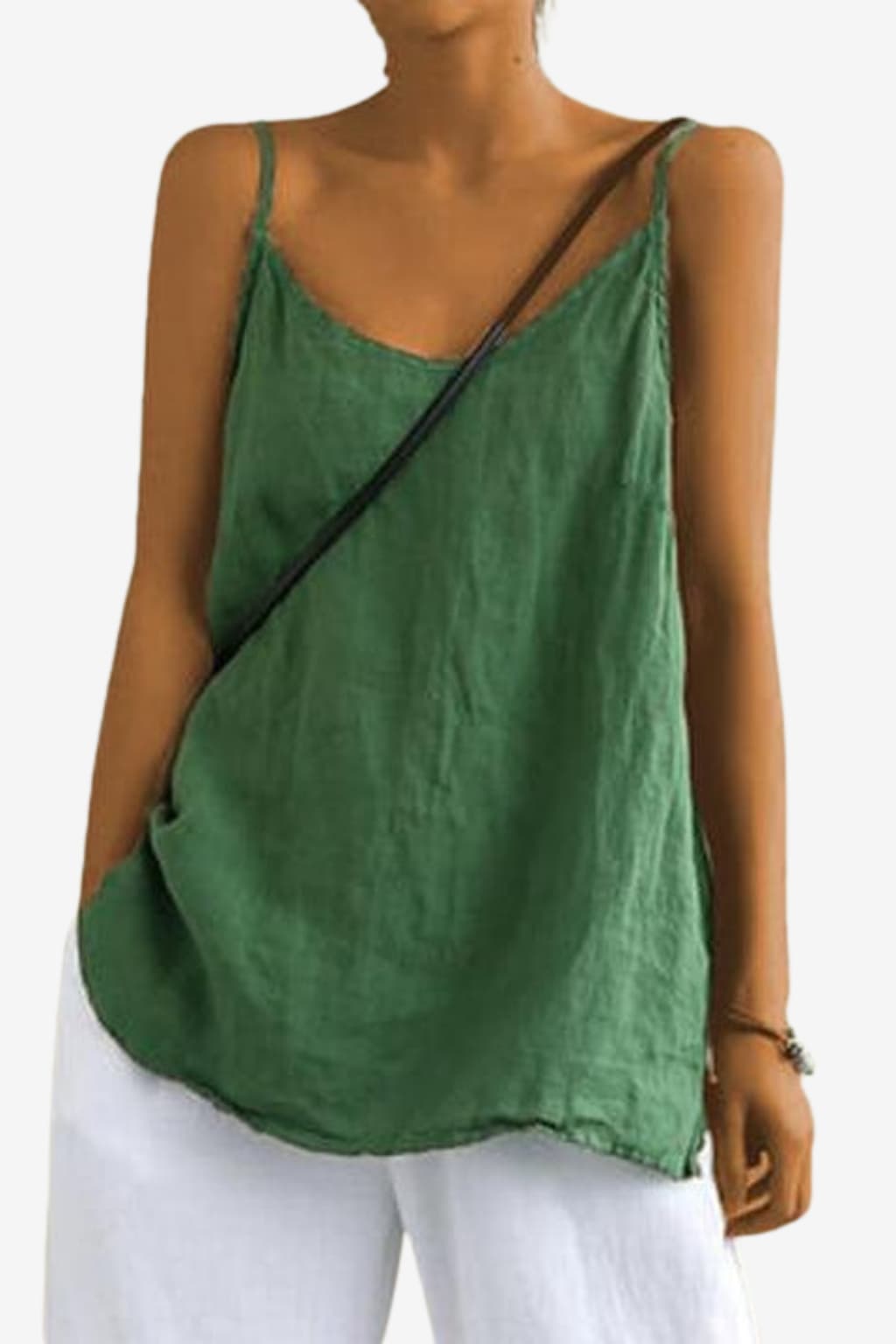 Women's Lightweight Linen Cami Top with Spaghetti Straps