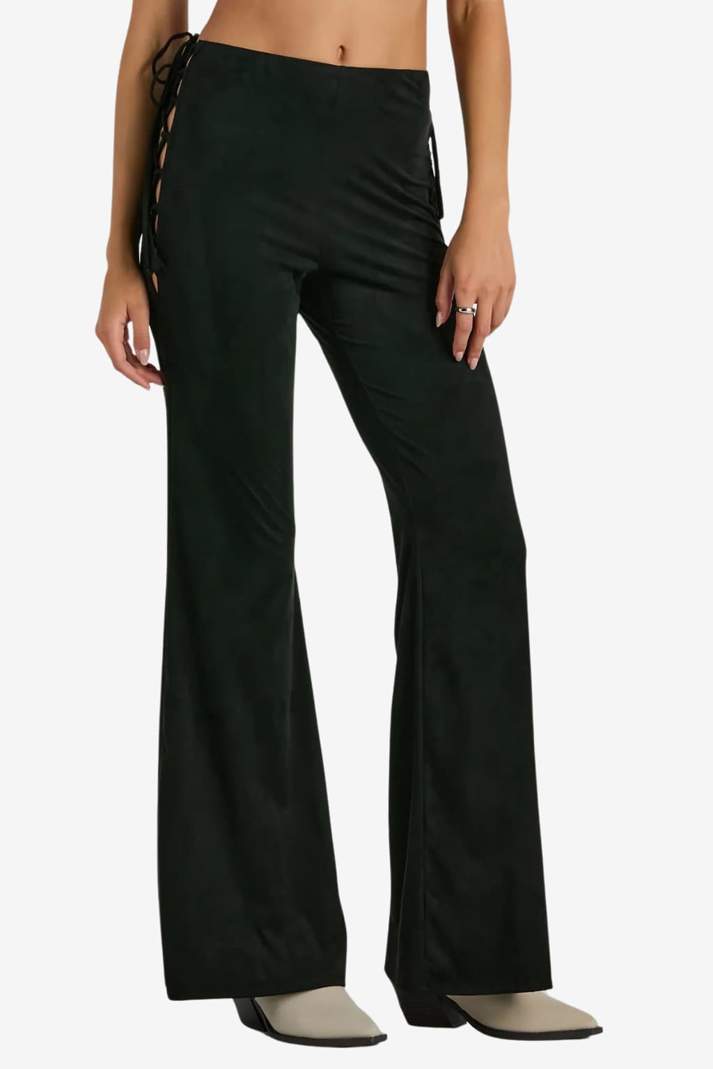 Women’s Flared Faux Suede Trousers High Waist Fit