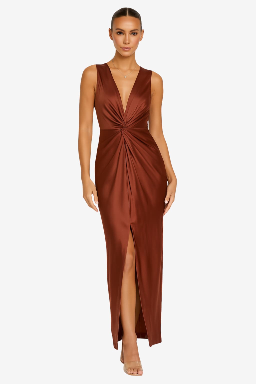 Women’s Satin Evening Dress Sleeveless V-Neck Gown