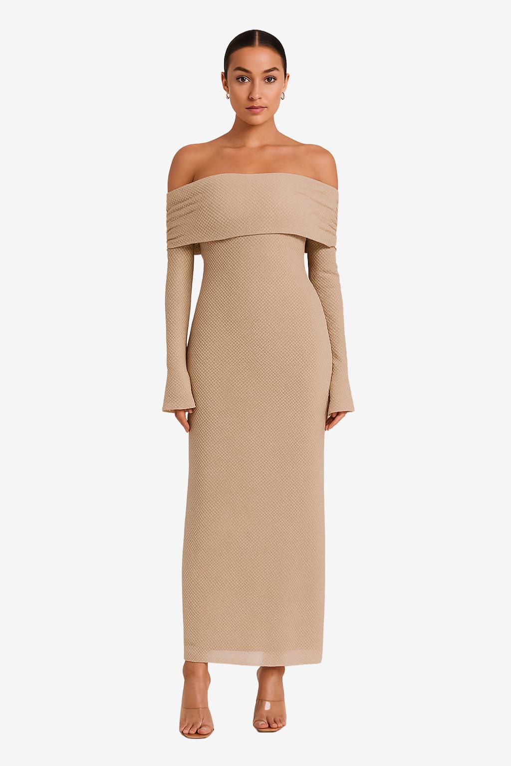 Women’s Off-Shoulder Maxi Dress with Long Sleeves