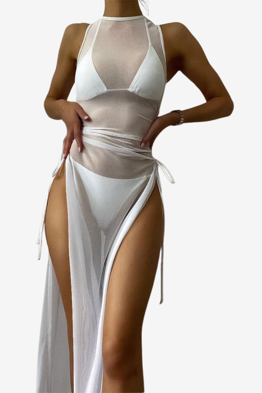 Women’s Long Sheer Swimsuit Cover Up with Bikini Set