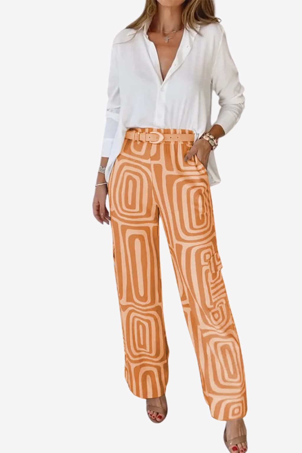 Women's Geometric Two-Piece Set with Belt