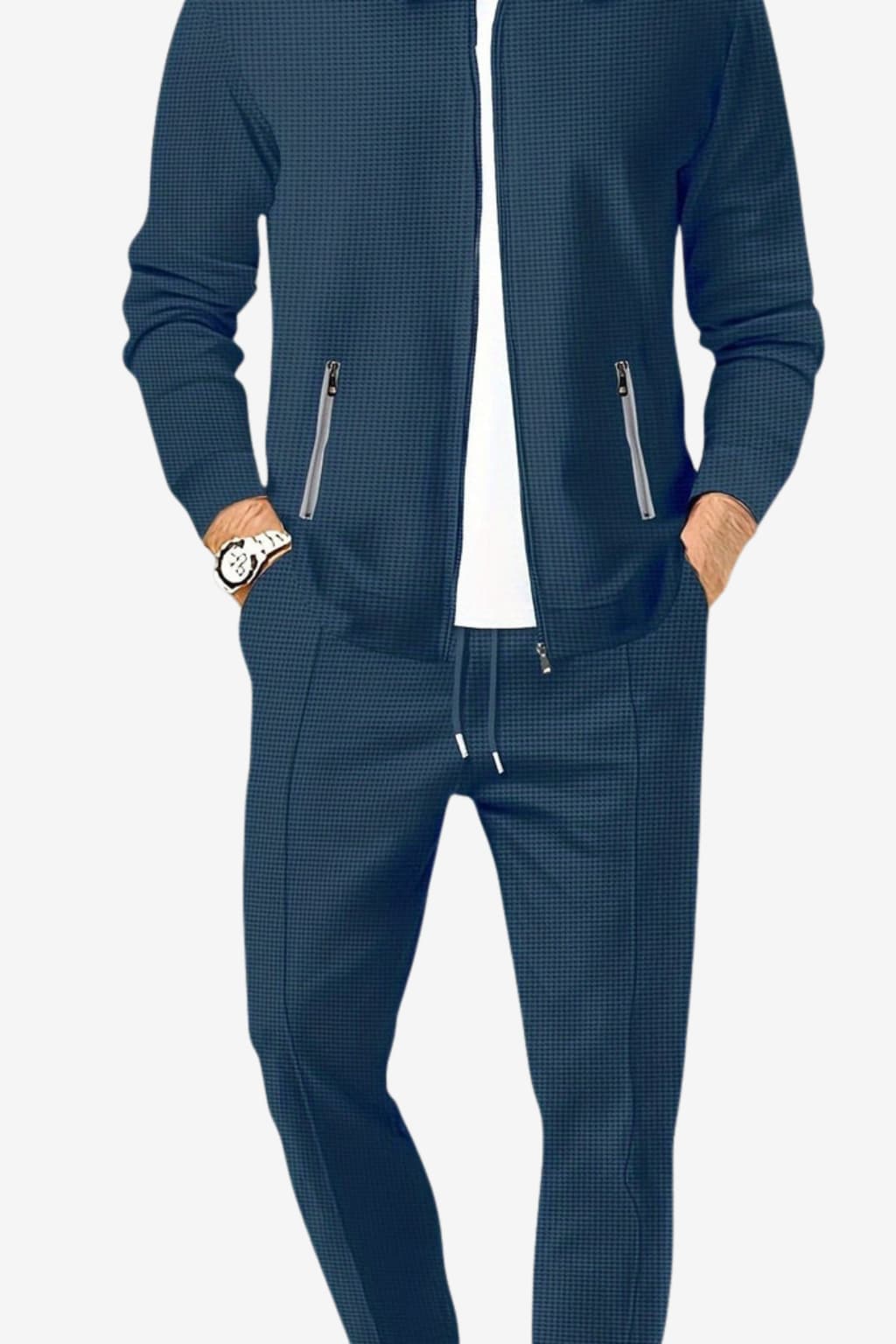 Men's Plain 2-Piece Tracksuit - Breathable Jacket &amp; Drawstring Trousers