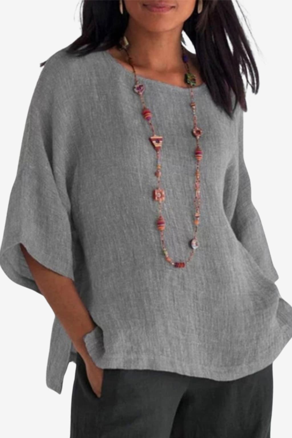 Women's 3/4 Sleeve Loose Casual Blouse with Pockets