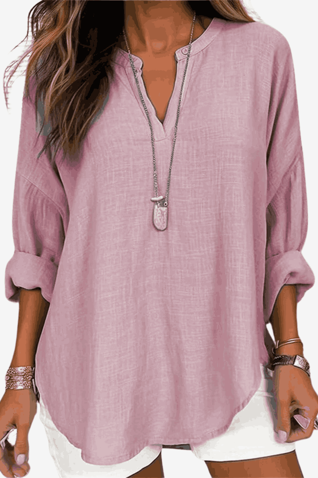 Women's Cotton Linen Long Sleeve Shirt - Relaxed Fit Casual Tunic