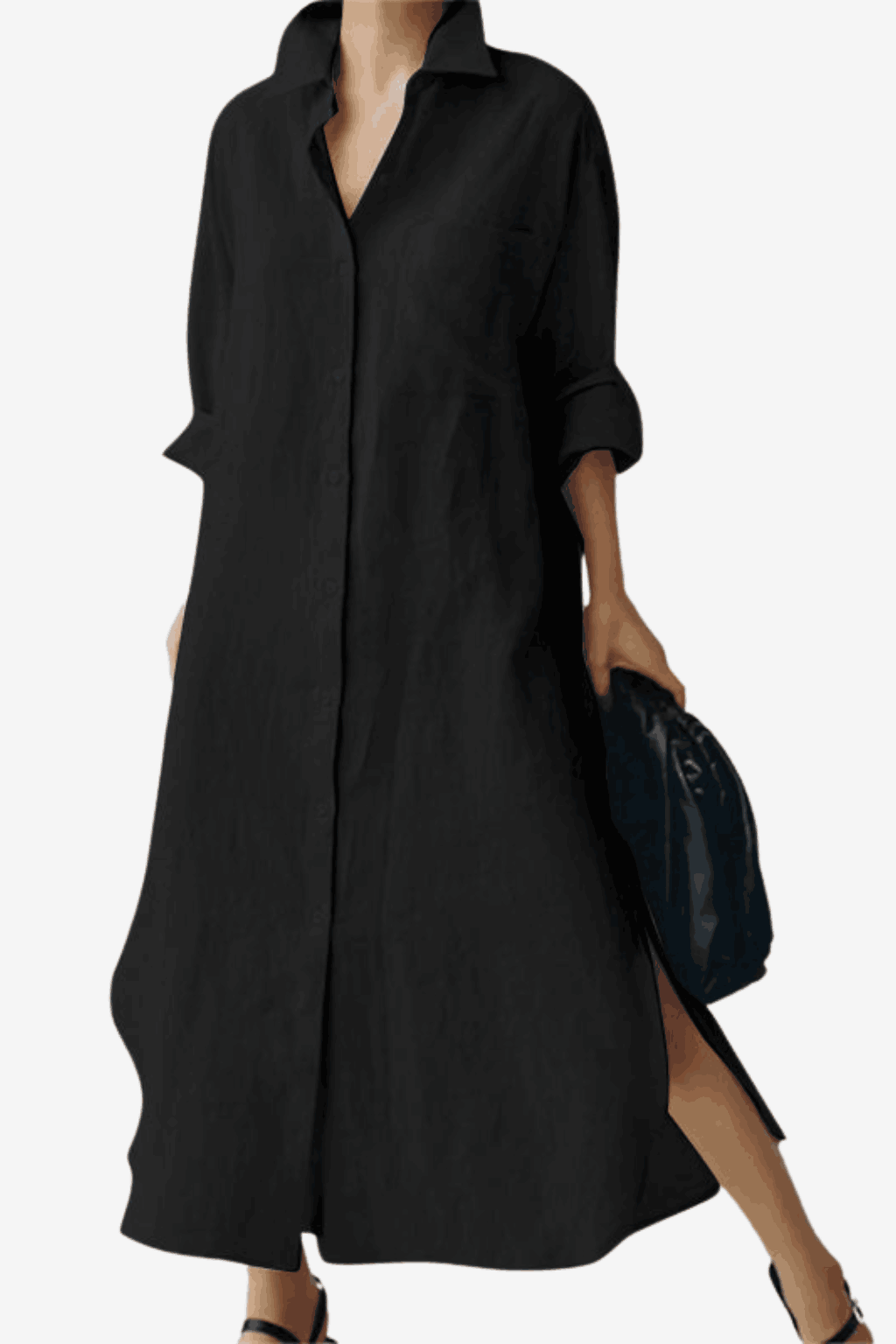 Women's Linen Blend Shirt Dress - Button-Down Long Sleeve Casual Fit