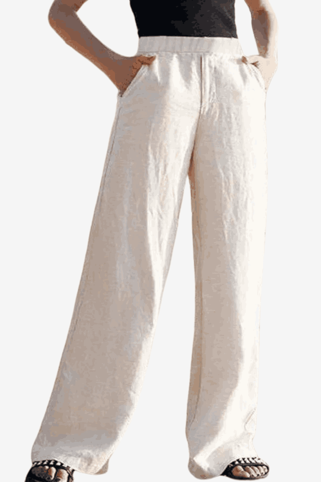 Women's Linen Wide-Leg Pants - Elastic Waist Lightweight Trousers