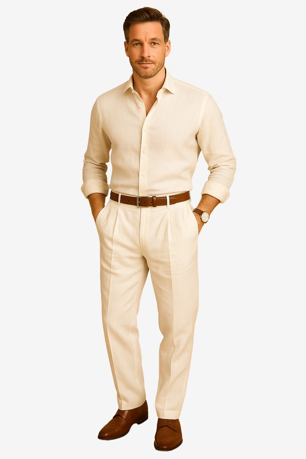 Men’s Pleated Linen - Slim Fit Trousers