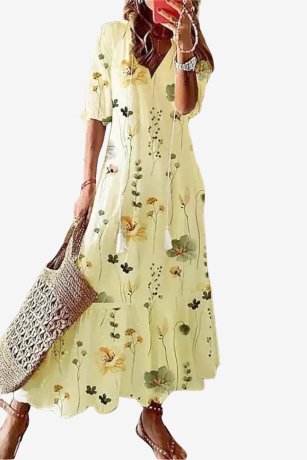 Women’s Floral Maxi Dress V-Neck Loose Fit Summer