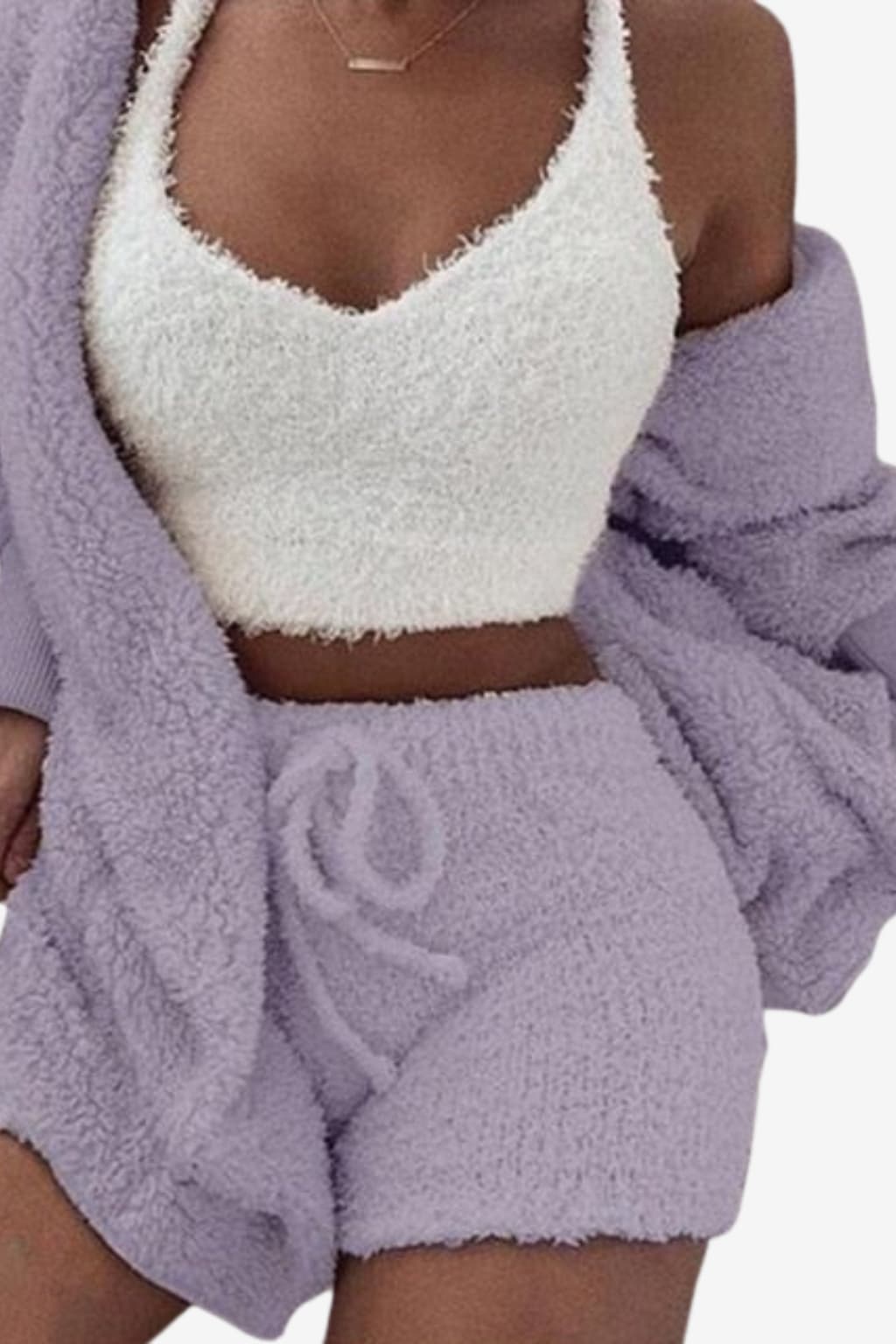 Women’s Three Piece Velvet Pyjama Set with Crop Top