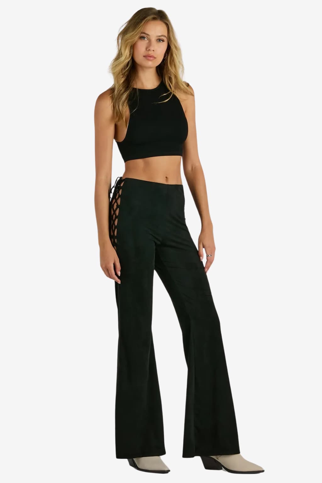 Women’s Flared Faux Suede Trousers High Waist Fit