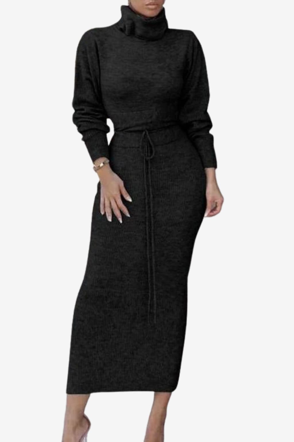 Women's Bodycon Turtle Neck Sweater &amp; Drawstring Skirt Co-ord Set