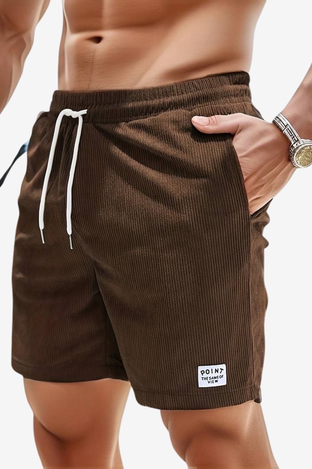 Men's Corduroy Casual Shorts - Elastic Waist, Side Pockets