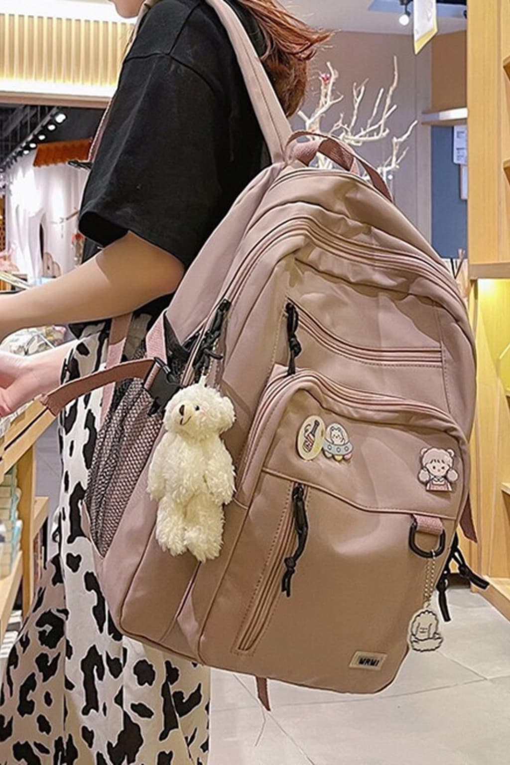 Unisex Large School Backpack with Keychain and Pins