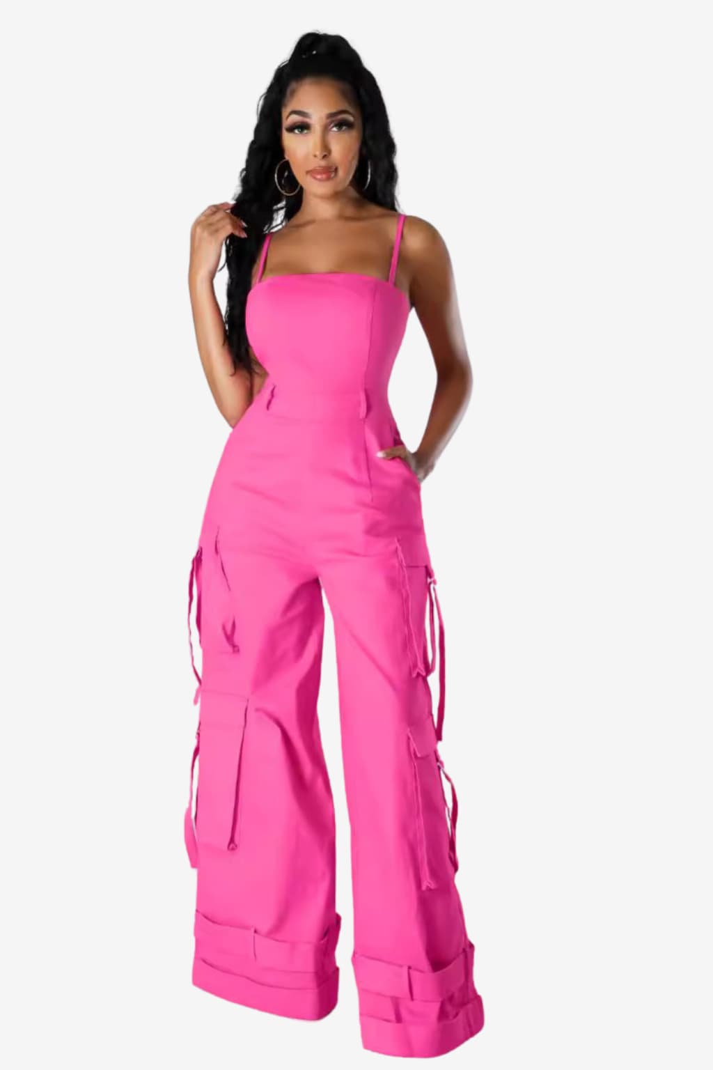 Women's Wide-Leg Cargo Jumpsuit with Spaghetti Straps