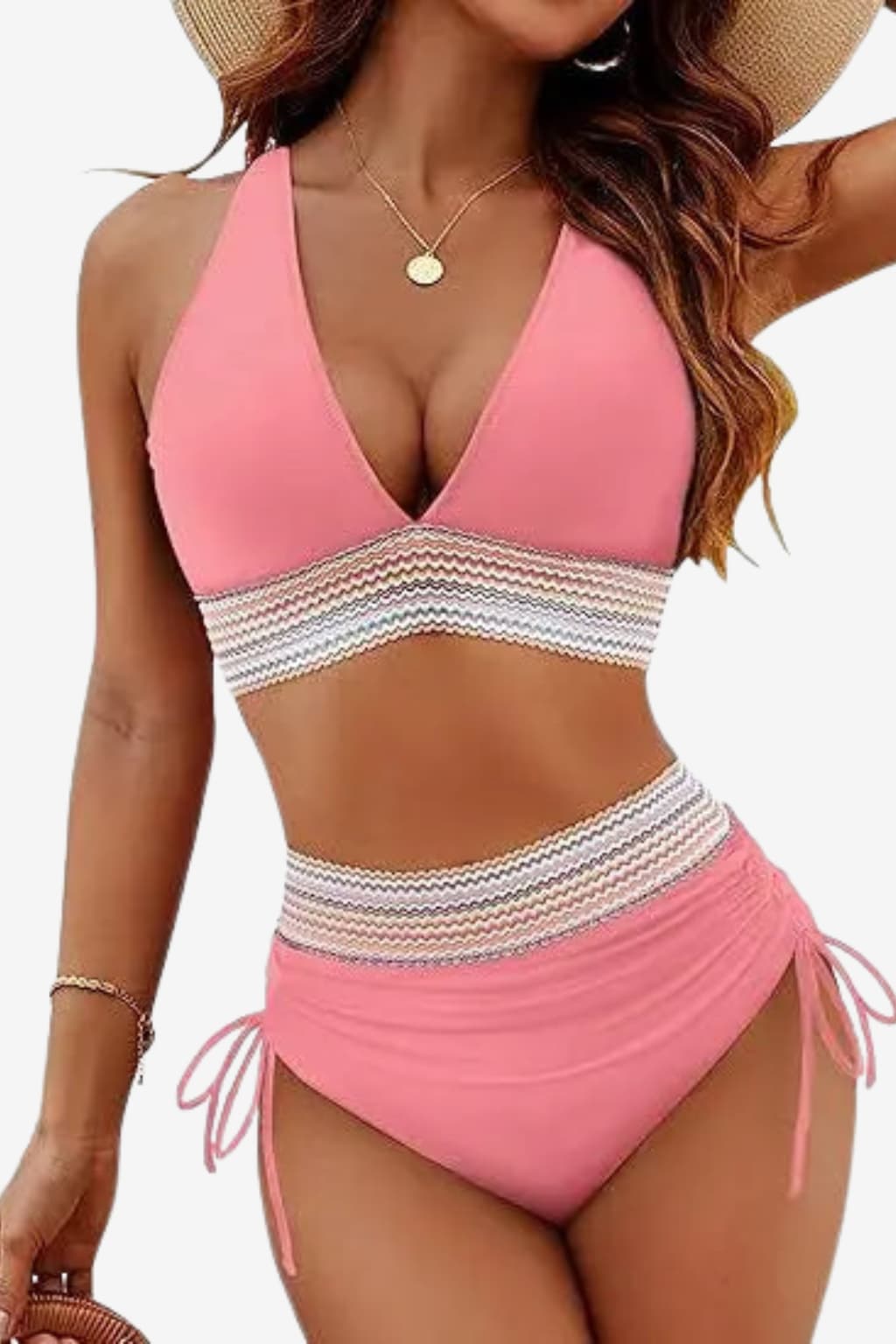 Women's High Waist Bikini Adjustable Straps Moulded Cups