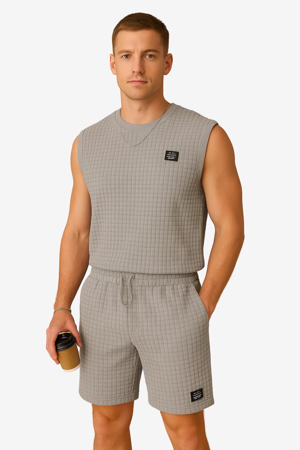 Men’s Sleeveless Two-Piece - Lounge Set with Waffle Texture