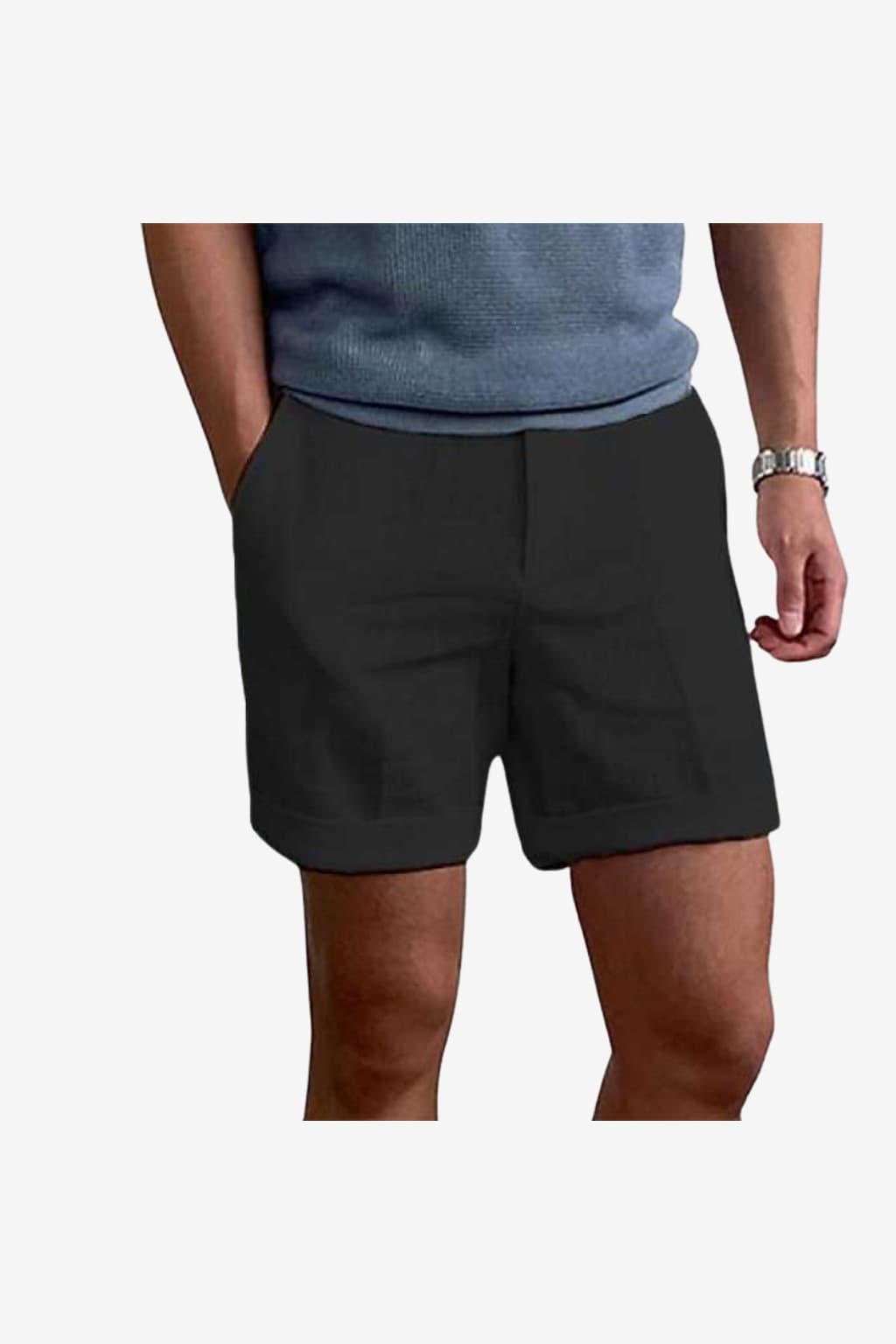 Men's Linen Shorts Relaxed Fit Mid-Thigh Cuffed Hem Casual