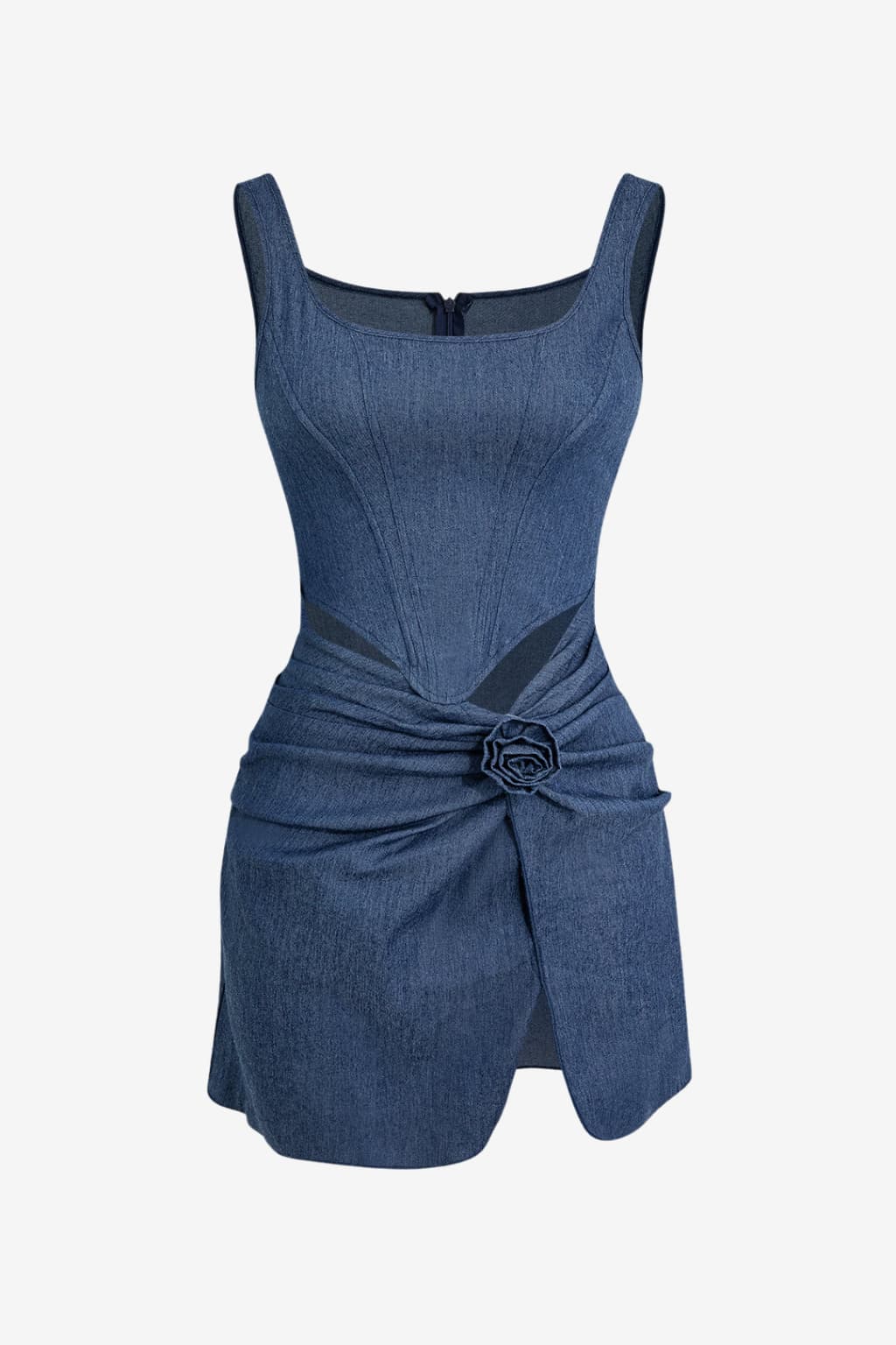 Women's Denim 3D Flower Ruffle Mini Dress