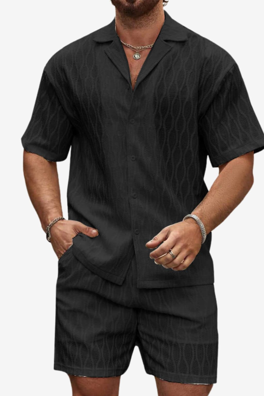 Men’s Summer Two-Piece Set Shirt and Shorts Casual Fit