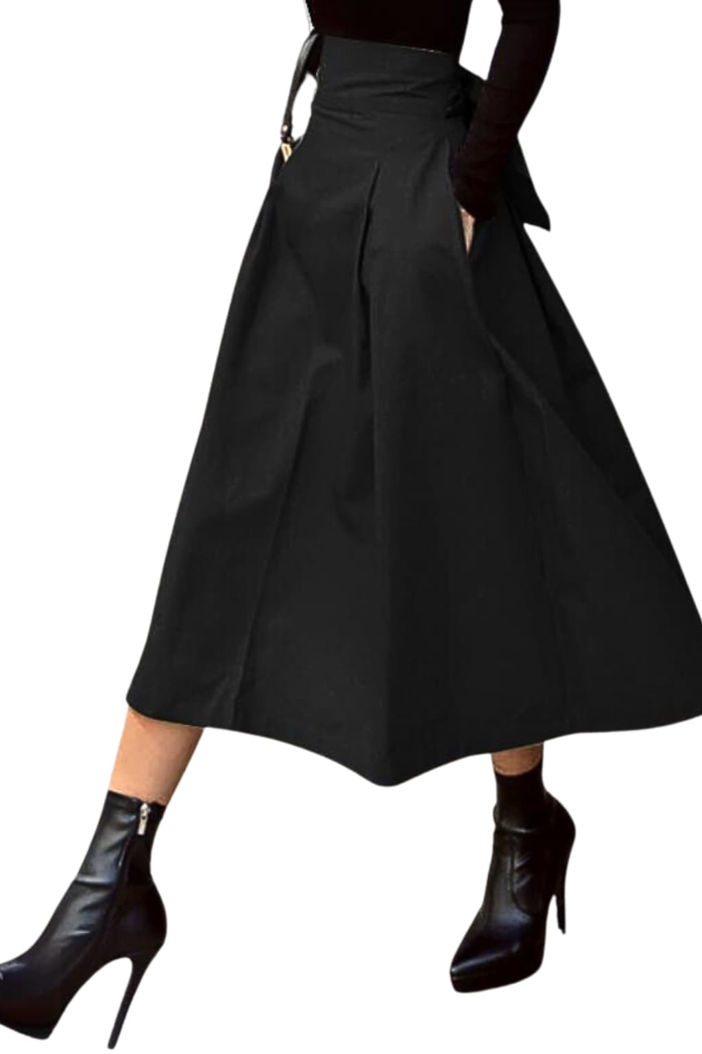 Women’s High-Waisted A - Line Midi Skirt with Pleats