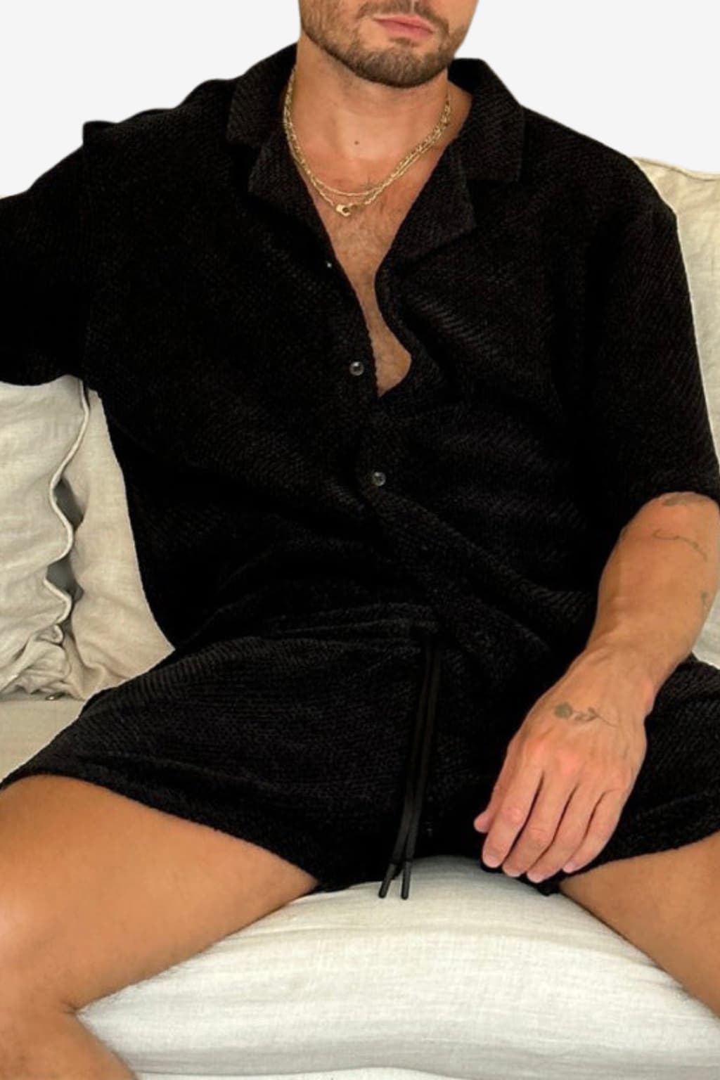 Men’s Short Sleeve Shirt &amp; Shorts Set Textured Casual