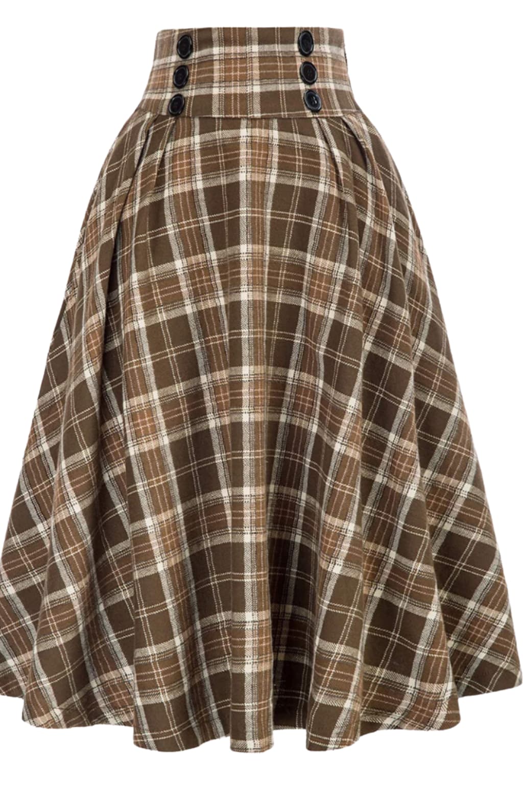 Women's High - Waisted Tartan Midi Skirt