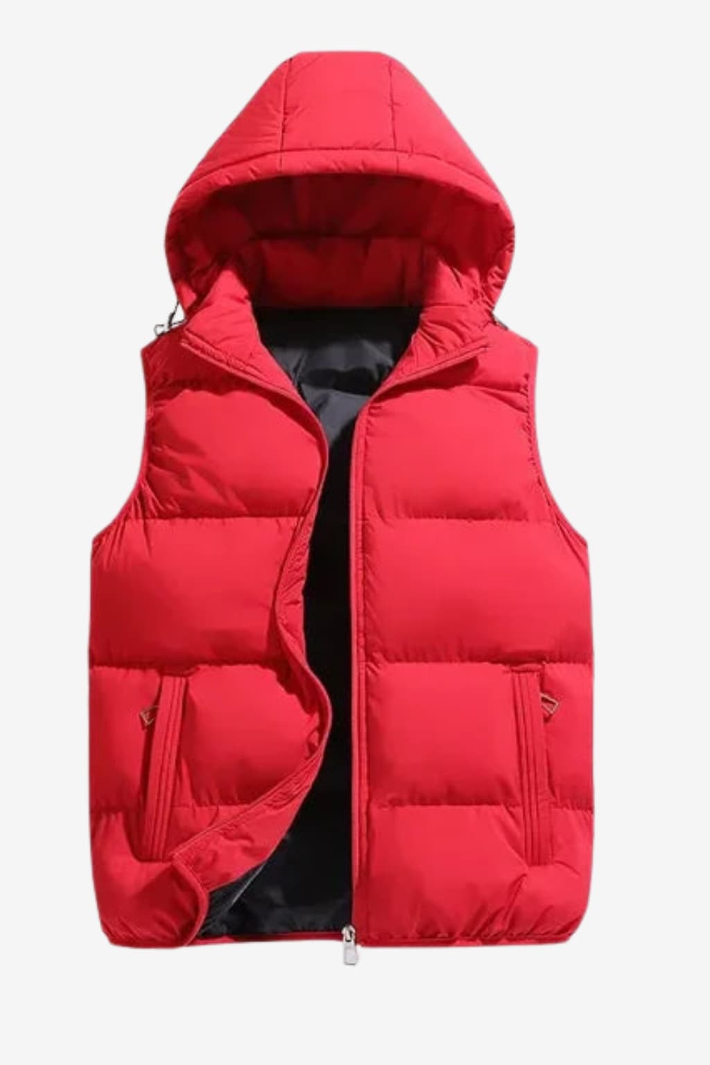 Men's Quilted Padded Vest with Removable Hood, Zipped Pockets