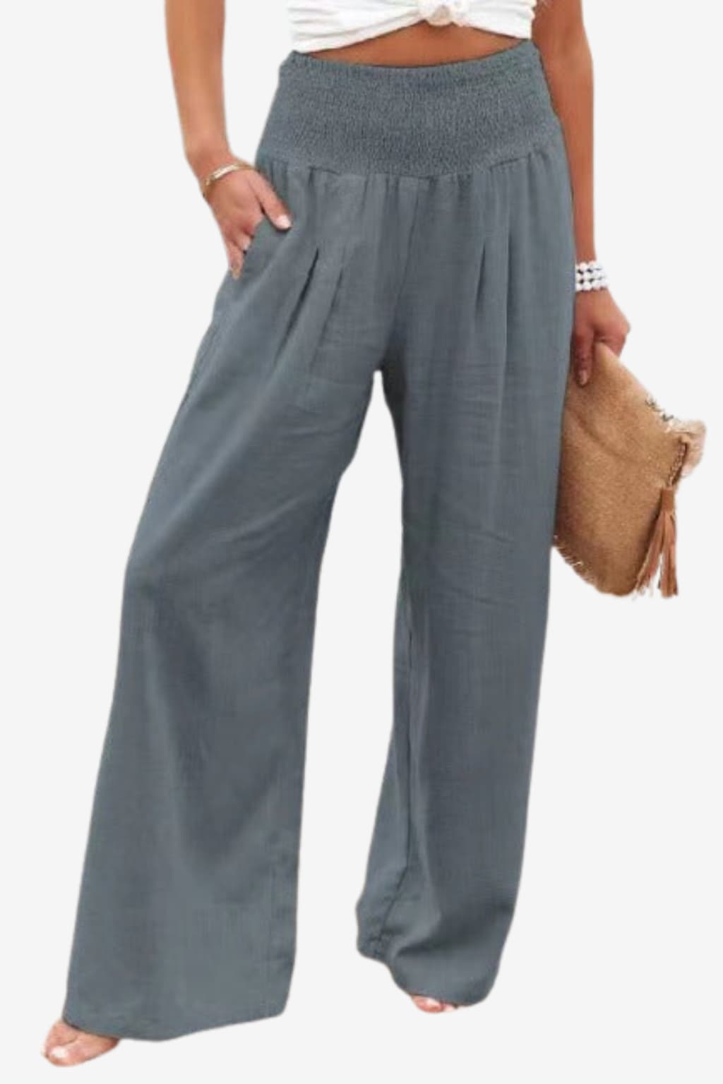 Women's High-Waist Cotton-Linen Wide-Leg Trousers