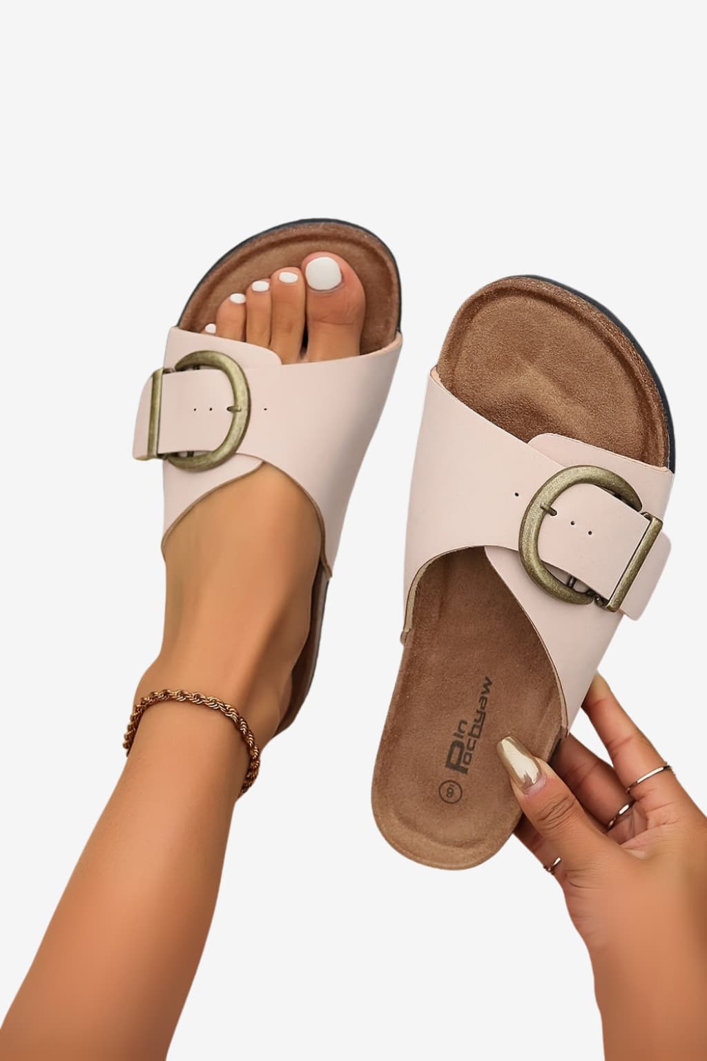 Women’s Slip-On Sandals with Buckle and Open Toe