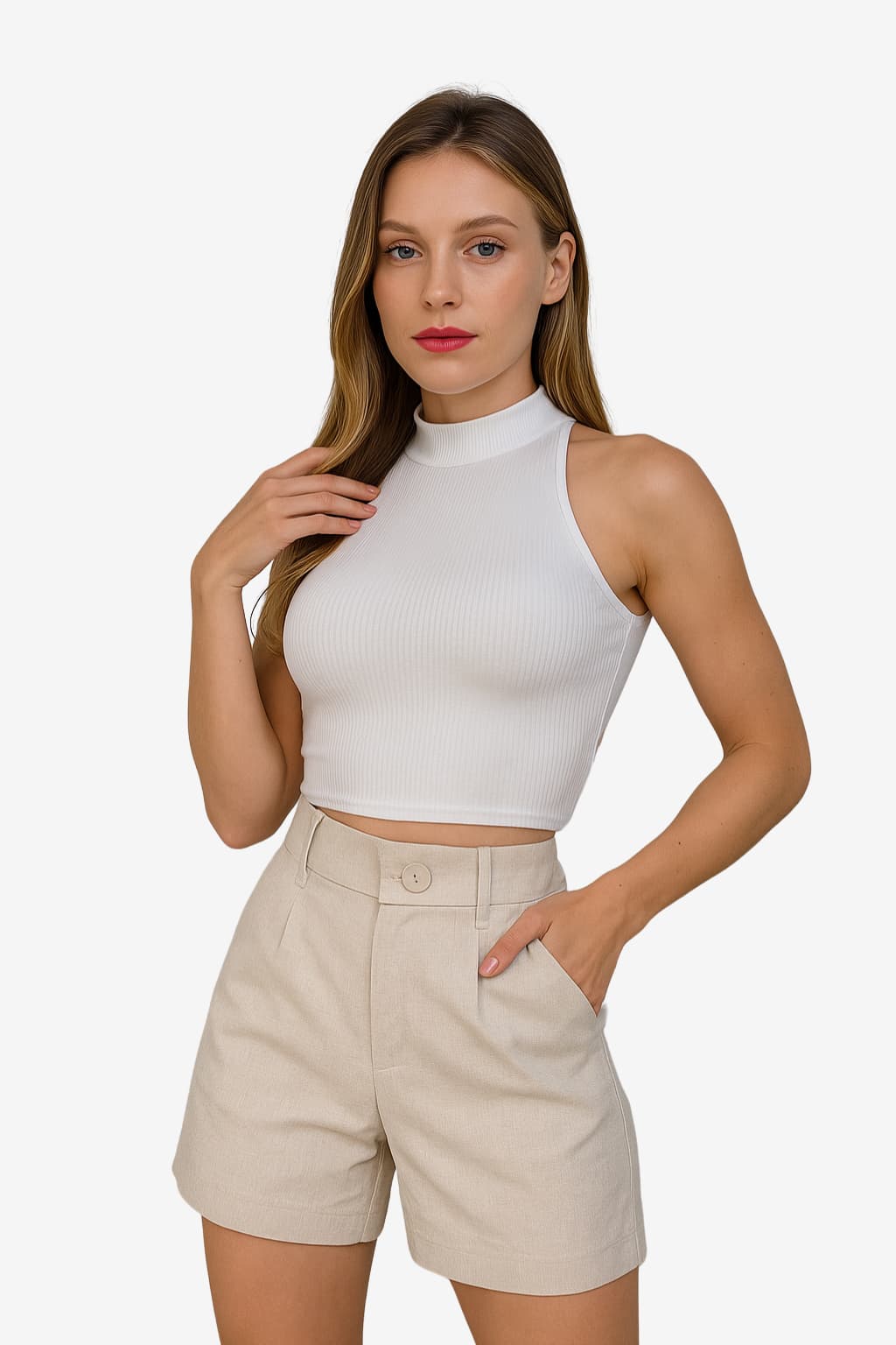 Women’s High-Waist Linen Shorts – Casual Button Pockets