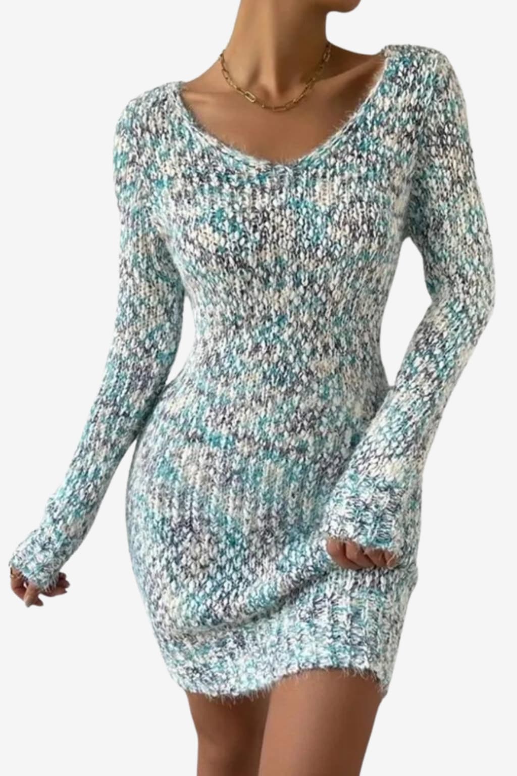 Women's Long-Sleeve Bodycon Knitted Mini Dress