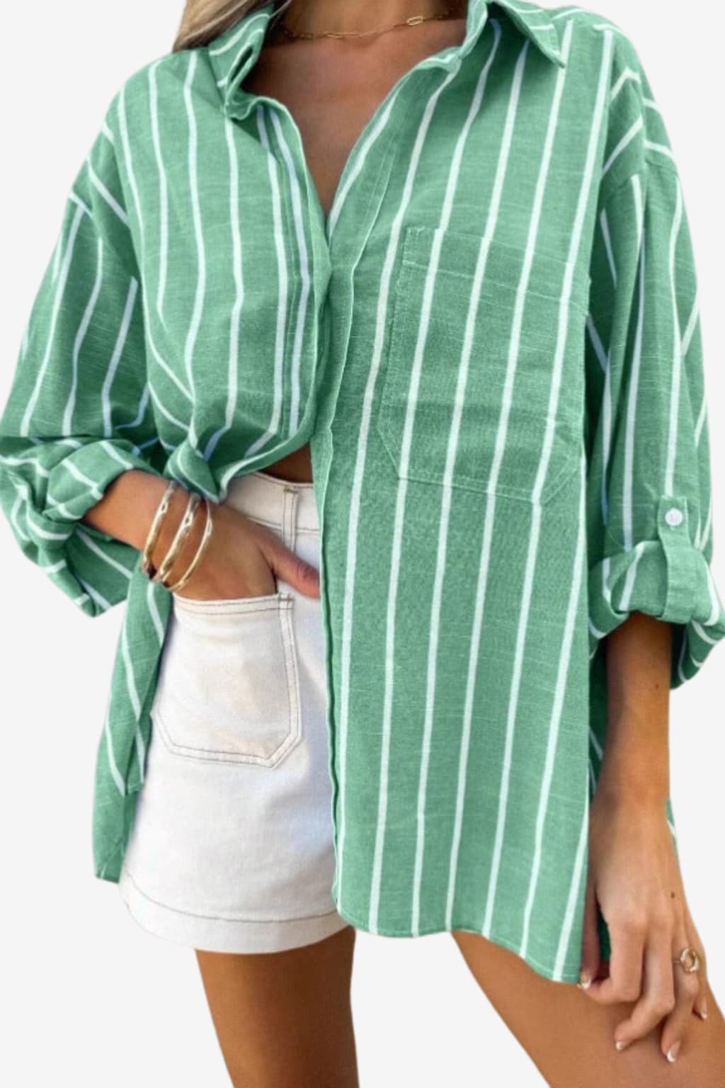 Women’s Oversized Striped Shirt Long Sleeve Cotton Top