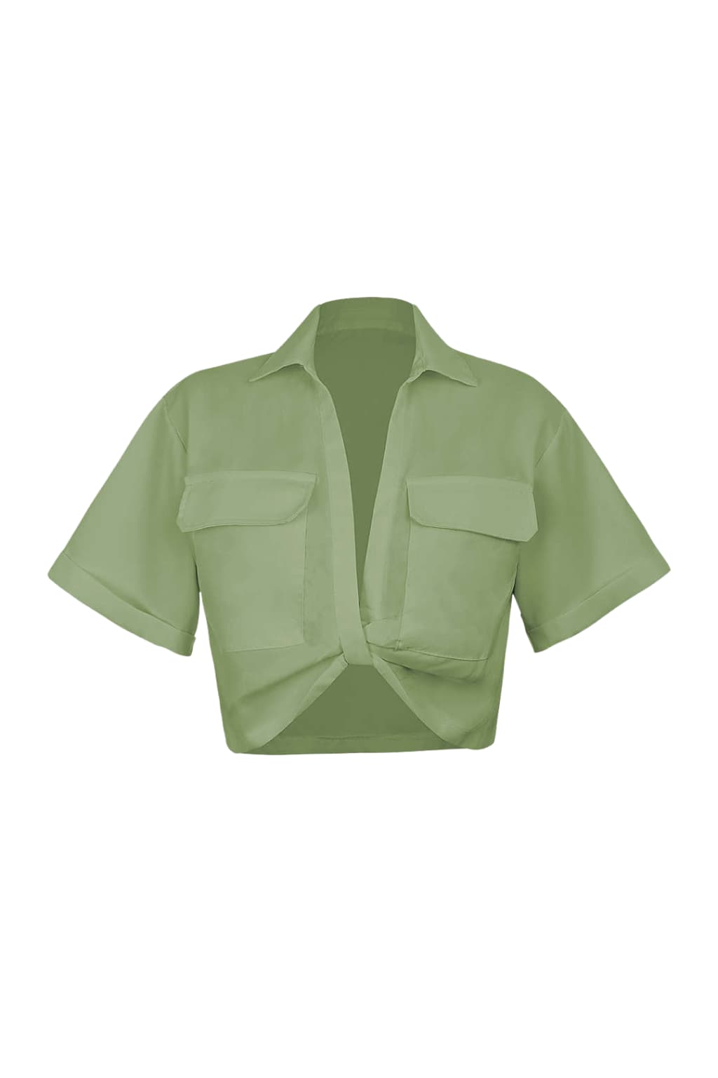 Women’s Cropped Shirt with Flap Pockets Short Sleeve