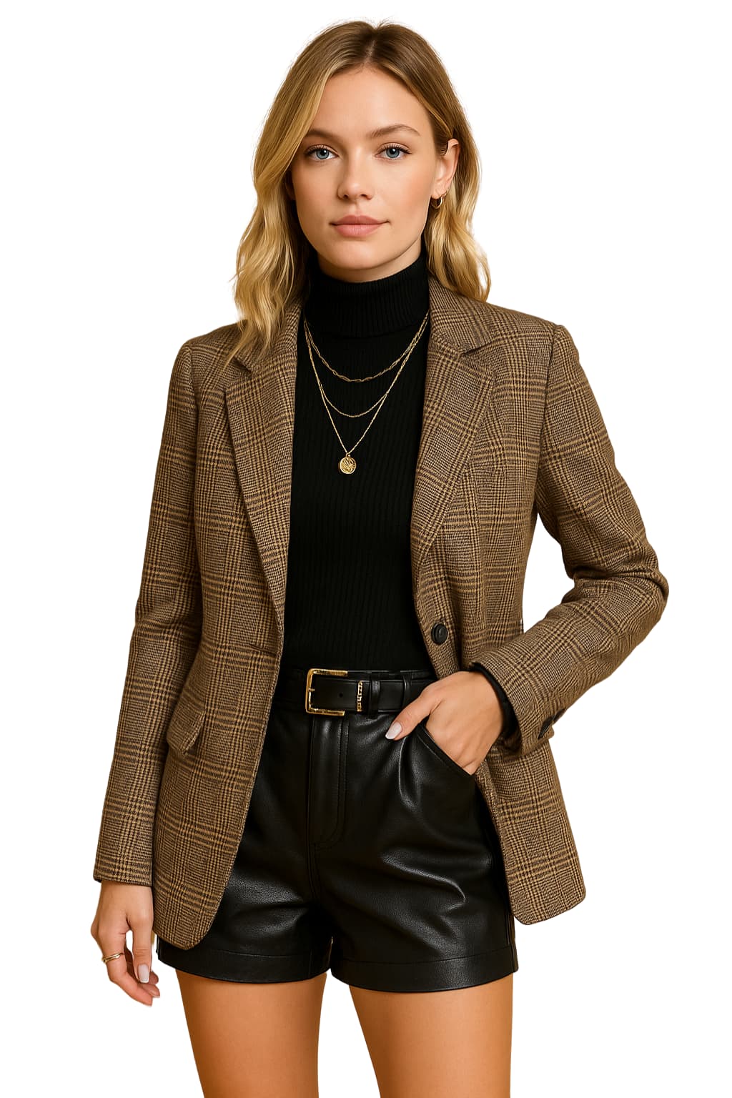 Women’s Relaxed Fit Checked Blazer Long Sleeve