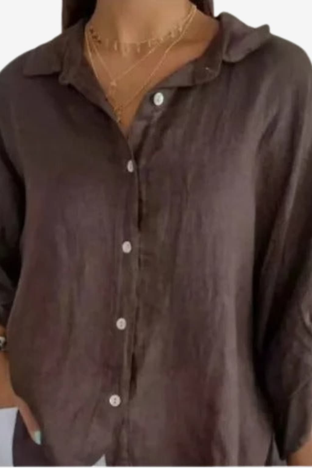 Women’s Linen Button-Up Shirt Long Sleeve Relaxed Fit