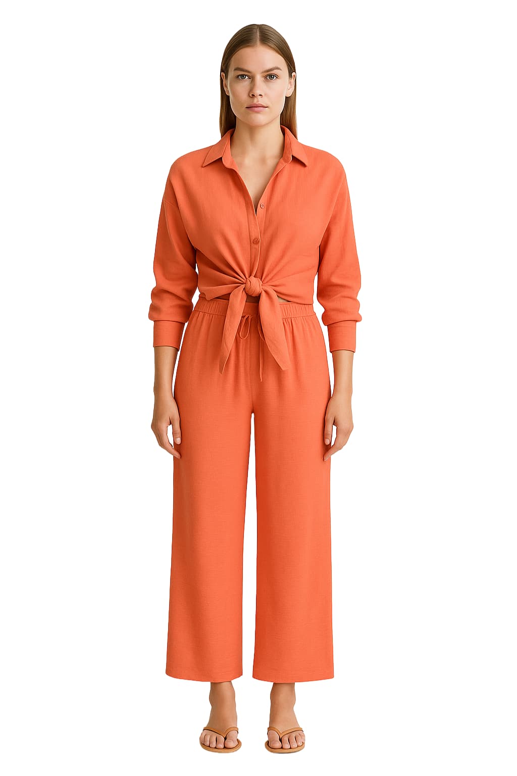 Women’s Tie Front Shirt &amp; Wide Leg Trousers Set