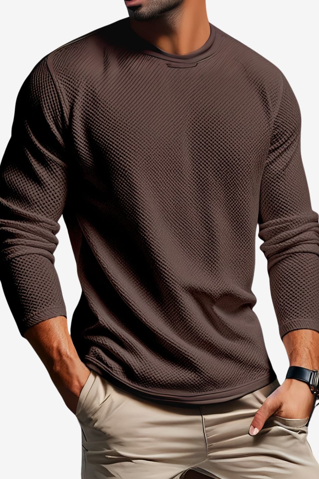 Men’s Waffle Knit Crew Neck Long Sleeve Sweatshirt