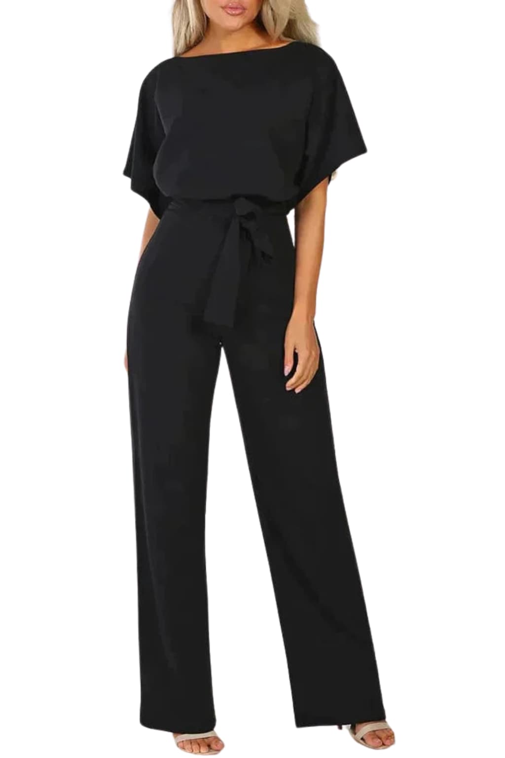 Women's Belted Wide-Leg Jumpsuit, Lightweight Crepe, All - Season